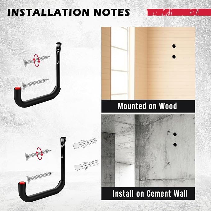 SEDY 6 Pack Heavy Duty Garage Hooks, Ladder Hooks for Garage Wall, Each Holds Up to 66 LB, 9.8 Inch EVA-Padded Steel Utility Hangers for Bikes, Folding Chairs, Garden Hoses and Tools