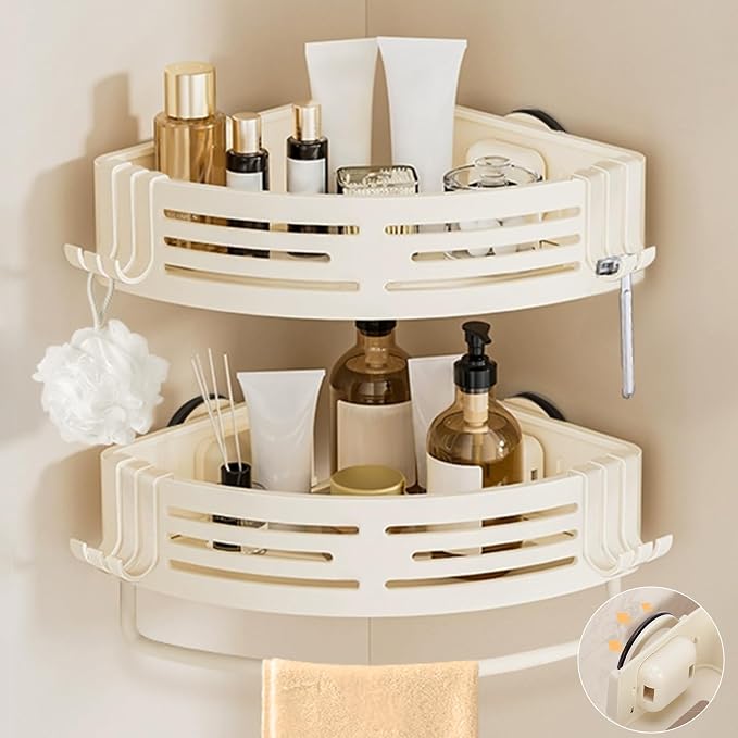 Conworld Corner Shower Caddy Suction Cups, No-Drilling Corner Shower Shelf | 1. No Drilling, No Wall Damage 2. Aluminum, Rustproof 3.Suitable for Ceramic Tiles and Glass Walls