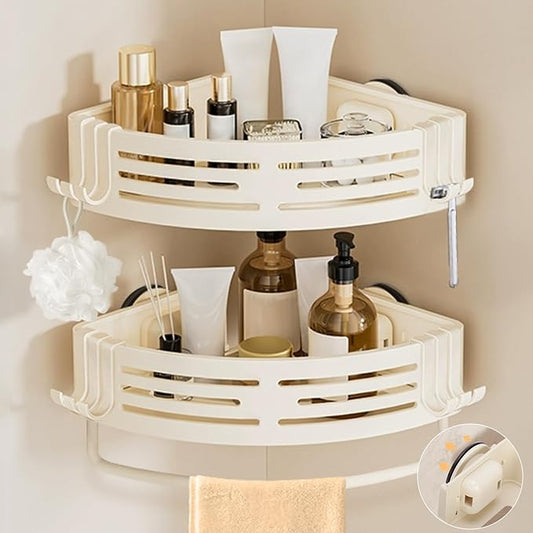 Conworld Corner Shower Caddy Suction Cups, No-Drilling Corner Shower Shelf | 1. No Drilling, No Wall Damage 2. Aluminum, Rustproof 3.Suitable for Ceramic Tiles and Glass Walls