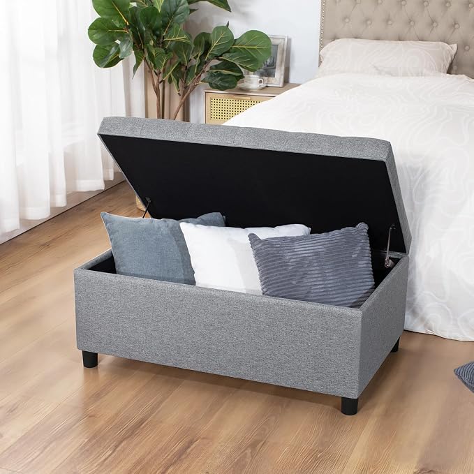 Joveco Rectangular Lift Top Storage Ottoman Bench,Linen Storage Bench for Living Room Entryway Bedroom,Linen Gray