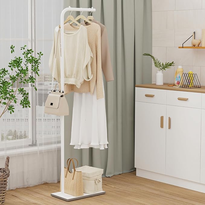 OUTBROS Freestanding Coat Rack, Garment Racks with Hook, 70.8“hign, White | Portable Modern Hanger, Sturdy Metal Clothing Rack, Used in Bedroom, Entrance and Living Room