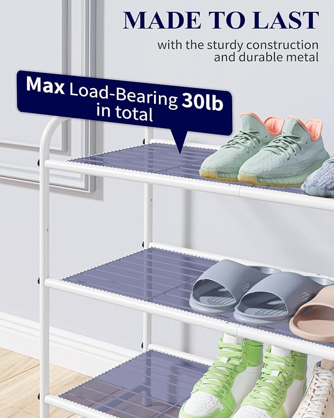 Kitsure Stainless Steel Shoe Rack Organizer, 25.6" Wide - 3 Tier, White | Sturdy Shoe Rack for Closet and Entryway, Free Standing Shoe Shelf, Closet Organizers and Storage
