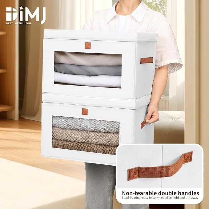 DIMJ Storage Bins with Lids - 5 Pack Large Fabric Closet Organizer with Window & Handles, Collapsible Decorative Storage Boxes for Shelves Under Bed, Books Clothes Blankets Sweaters Organization