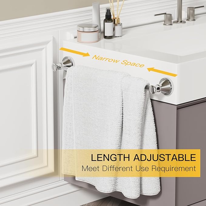 BESy Towel Racks for Bathroom Wall Mounted Bath Towel Bar Polished Chrome | Adjustable 16-26 In, Wall Mounted Towel Holder, Stainless Steel, Rustproof, Towel Bar Rod Hanger Hardware Accessories Hotel