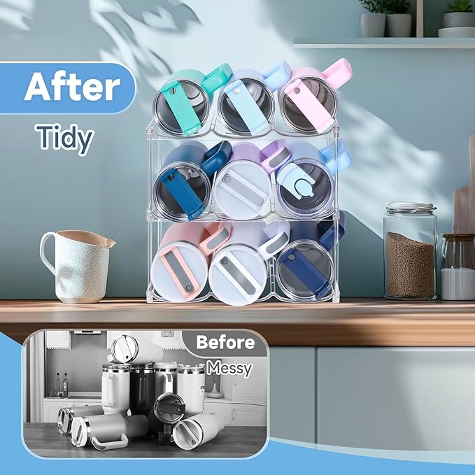 spospo Stackable Water Bottle Organizer for Stanley 40 oz Tumbler | Water Bottle Holder for Cabinet, Pantry Kitchen Organizers and Storage for Stanley Cup Accessories, Tumbler Organizer, 3 Pack