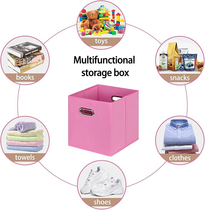 Fabric Cloth Storage Bins,Fabric Cube Bins Organizer with Dual Handles Foldable Cube Storage Baskets for Home Bedroom Storage,Set of 3,(Pink)
