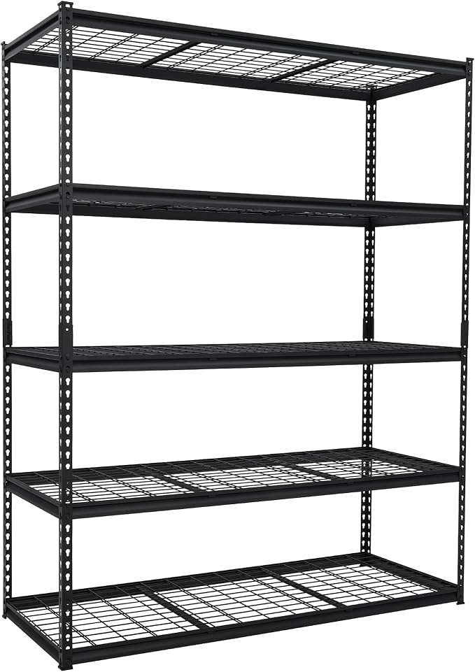 Garage Storage Shelves 5 Tiers, Heavy Duty Storage Shelving Racks with 2500 LBS Capacity, 60 in L x 24 in W x 78 in H Metal Adjustable Utility Shelving Unit for Garage Organization, Basement, Workshop