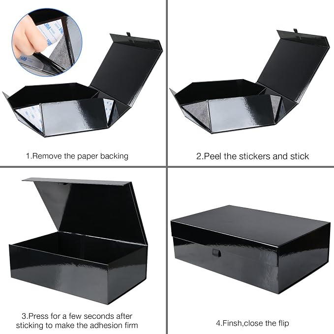 Aimyoo 1 Pack Black Collapsible Gift Box with Magnetic Closure Lids & Rope for Easy Opening 13.8x9x4.3, Bridesmaid Groomsman Proposal Boxes, Rectangle Storage Present Boxes