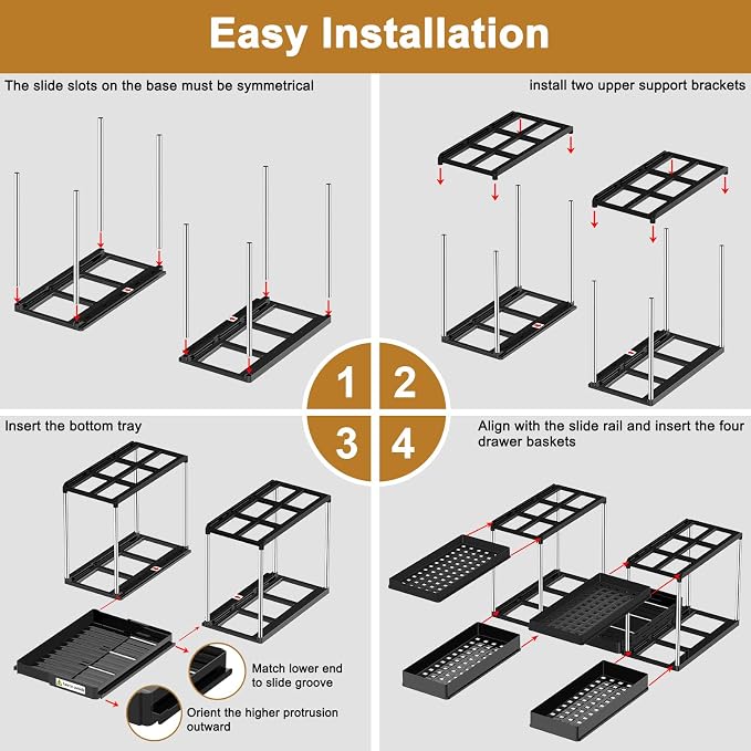 NIUXX Expandable Under Sink Organizer: 2 Tier Under Cabinet Organizer - Double Pull Out Shelf Under Sink Storage for Kitchen - Bathroom and Laundry Room - Space Saving