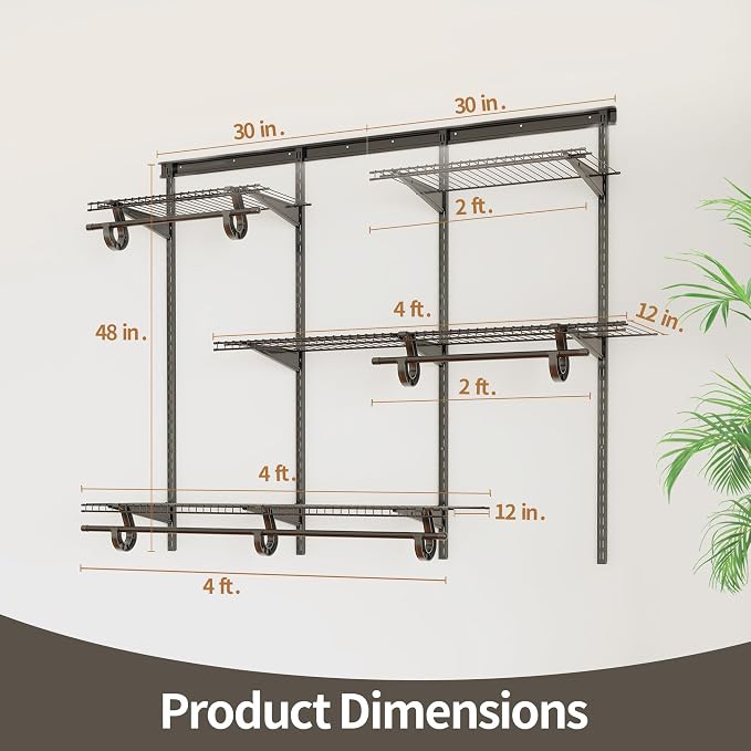 PROWORX 4-6 Ft. Charcoal Gray Custom Wire Closet Organizer System Kit | Adjustable Wall Mounted Metal Wire Closet Shelving System, Closet Shelves with Hanging Rods for Pantry Laundry Mudroom