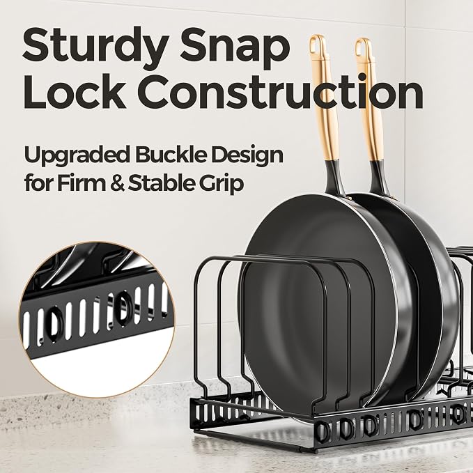 MUDEELA Expandable Cutting Board Organizer Pot Lids Rack 15 Dividers 1-Pack | Expandable Pots and Pans Organizer under Cabinet, 15 Adjustable Dividers, Fits Bakeware Cookie Sheet Baking Tray Muffin Tin