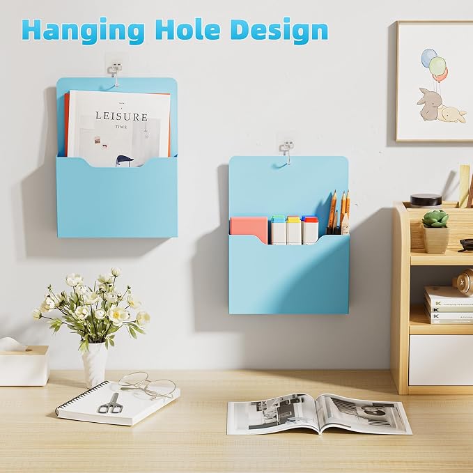 Marbrasse Magnetic File Holder - Magnetic Paper Holder, Pocket Organizer Office Supplies Storage Mail Organizer for Notebooks,Planners,Letter (Blue)