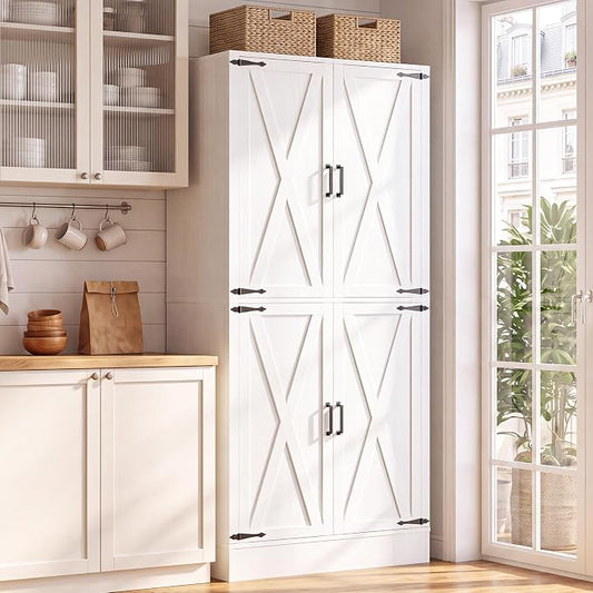 Unikito 71" Tall Kitchen Pantry Storage Cabinet with Built-in Drawer | 31.5" Wide Wood Farmhouse Storage Cabinet with Barn Doors and 3 Shelves, for Home Kitchen,Dining/Living/Laundry/Room
