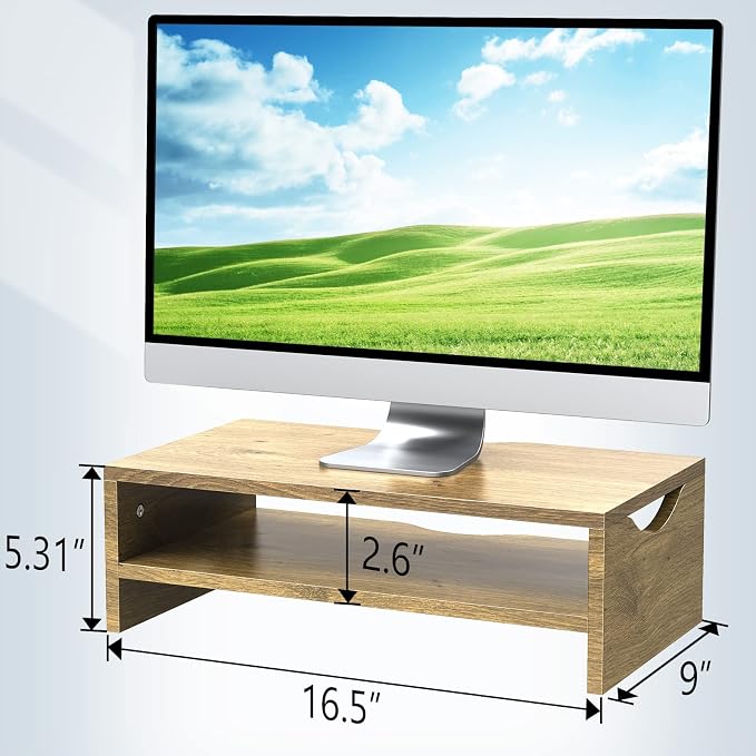 Zimilar Monitor Stand Riser, 2 Tiers Wood Laptop Computer Monitor Riser | for PC Screen, iMac, Desktop Screen Monitor Stand Riser with Storage for Home Office