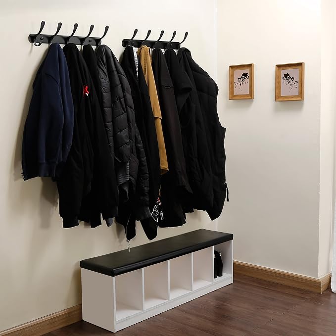 SKOLOO Coat Rack Wall Mount - Modern, Metal Wall Coat Rack with 5 Hooks, Sturdy Wall Mounted Coat Hooks for Hanging Coat, Jacket, Clothes, Hat, Matte Black