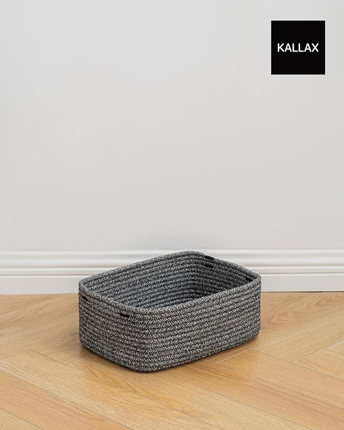 KALLAX Small Woven Storage Basket for Organizing, 13.5x9.5x5 inches, 3 Pack | Shelf baskets for closet organization, toy storage and home decor, Perfect as empty gift baskets for holidays, Mixed Black