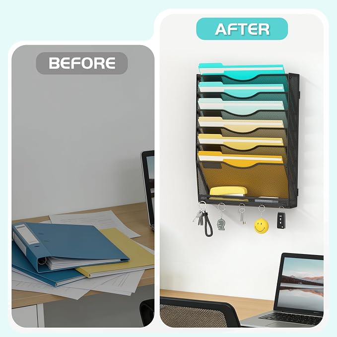 Delifox 7 Tier Hanging Wall File Holder Wall Mount Paper Folder Organizer