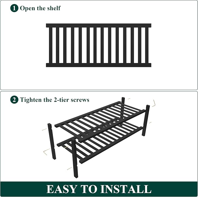 Smiry Bamboo Shoe Rack, 14 Vertical Slats, 2 Tier - 26.8" Wide, Black | Stackable Free Standing Wooden Shoe Organizer, Wood Shoe Storage Shelf for Closet, Entryway, Thicher Leg