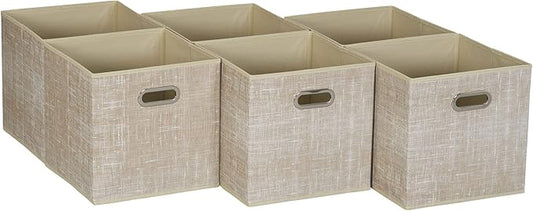 Household Essentials 6 Pack Fabric Storage Bins with Handle, Tan Mix