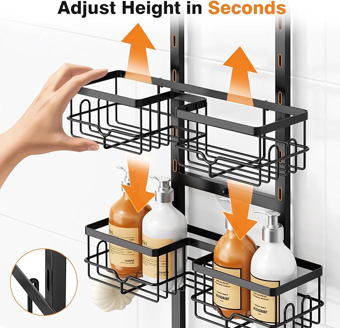 Shower Caddy Hanging, Adjustable Bathroom Organizer 3 Tier Shelf Rustproof | Over The Showerhead / Door Hanging Shelves, Shower Rack for Inside Shower with Soap Dish, No Drilling Storage