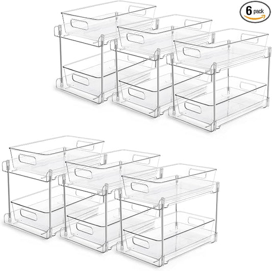 Vtopmart 6 Pack Bathroom Under Sink Organizer (S-Standard) | Slide-out drawers, Multi-purpose storage, Clear visibility, Easy Set-up