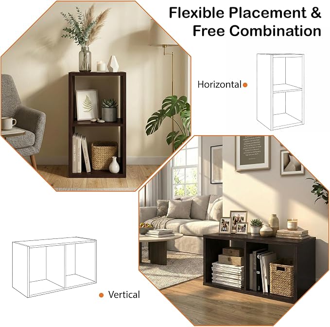 WannabeMyself【2026 Wooden Thick Frame】 2 Cube Storage Organizer with Anti-Tipping Kits, Reversible Open Back Book Shelf,Bookcase for Living Room,Bedroom,Entrance Hall,Office,11.6×24.7×13.1,Chocolate