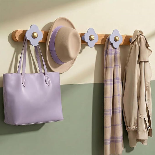 Tindbea Upgreded Heavy Duty Coat Rack Wall Mount for Entryway, Kids' Room | Cheery Wood, Purple, 5 Hooks