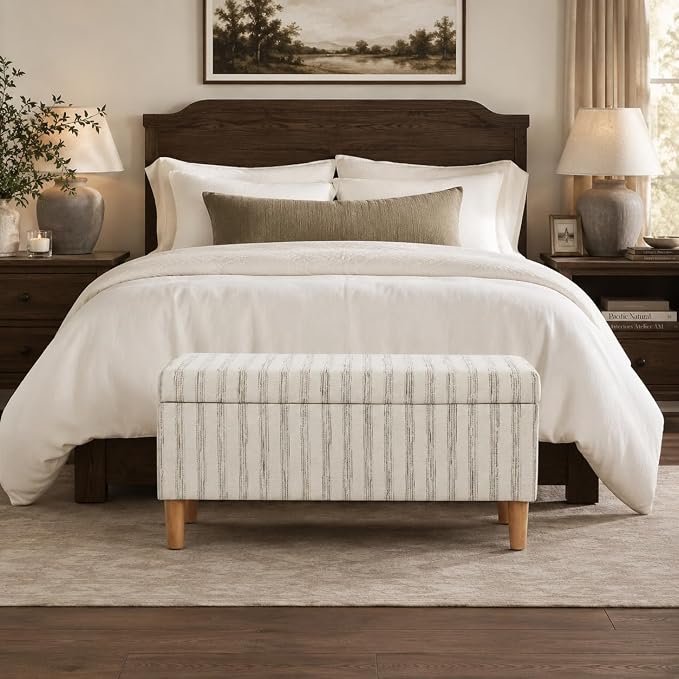 HomePop Malmo 36" Storage Bench - Gray & Cream Stripe