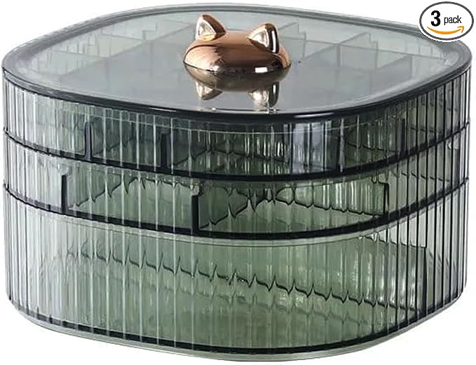 HALAFE Jewelry Box, 3-Layer Acrylic Jewelry Organizer with Cat Shape Handle, Clear Jewelry Boxes for Women Girls, Make up Organizer, Jewelry Storage Holder (Green, Cat)