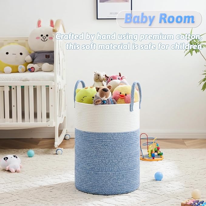 Laundry Basket,Woven Cotton Rope Laundry Hamper,40L for Decor Storage of Dirty Clothes,Toys and Blankets in Bathroom,Baby Room and Living Room