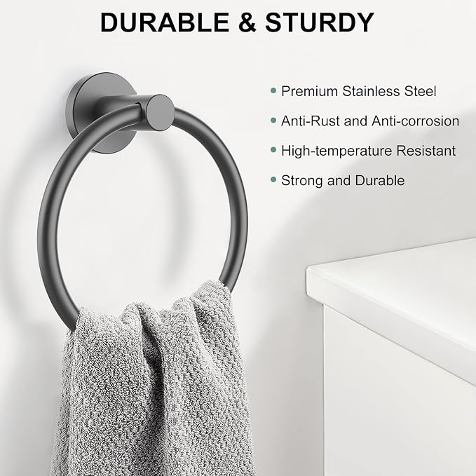 SetSail Towel Holder for Bathroom Wall Mounted Screw-in Towel Ring Stainless Steel Hand Towel Holder Heavy Duty Towel Hanger for Bathrooms, Grey