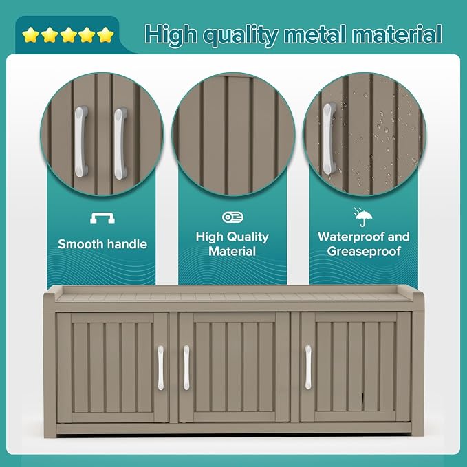 ROJIK Shoe Cabinet Waterproof UV-Resistant,Storage Bench Indoor Outdoor with Adjustable Shelves,for Entryway Bedroom,Hallway,Living Room(3 Door,Grey)