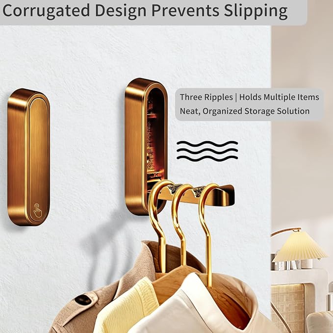 2PCS Foldable Wall Hooks, Flip Down Design with 40 lbs Heavy-Duty Capacity, Retractable Wall Hooks for Bathroom, Bedroom & Entryway Space Saving (Bronze)