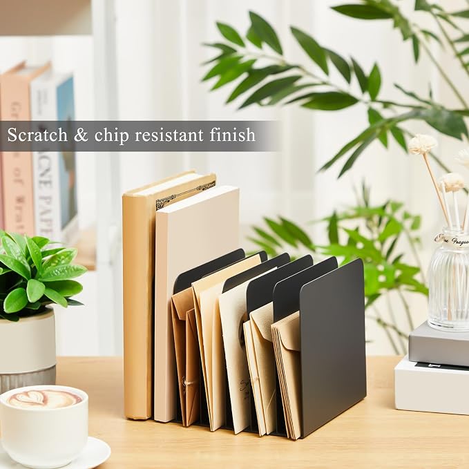 Suzile Metal Desktop File Organizer, 7 Compartments, Vertical File Sorter, Black, 5.79 W x 7.09 L x 5.41 H, Office, Reception Areas, Workspace