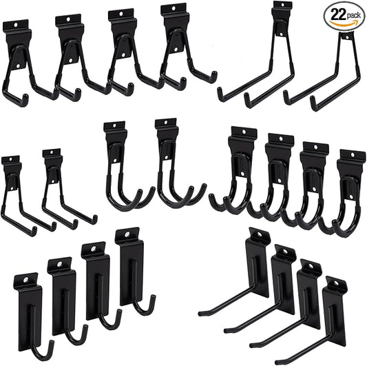 Slatwall Accessories Heavy Duty Garage Hooks Slatwall Panel Hooks Slat Wall Hanging Hook for Bike Ladder Garage Storage System Accessory Multi Size Utility (22 Hook)