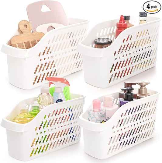 Coloch 4 Pack Plastic Under Sink Organizer with Wheels, Roll Out Bottle Organization Bins Narrow Kitchen Cabinet Organizers Multifunctional Plastic Organizer Basket for Under Sink, Kitchen, Bathroom