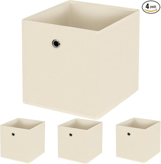13 inch cube storage bins,collapsible fabric storage cubes Decorative storage basket,apply to clothes organizer box,shelves in closet,laundry,daycare centers,offices,Set of 4(Creamy-White)