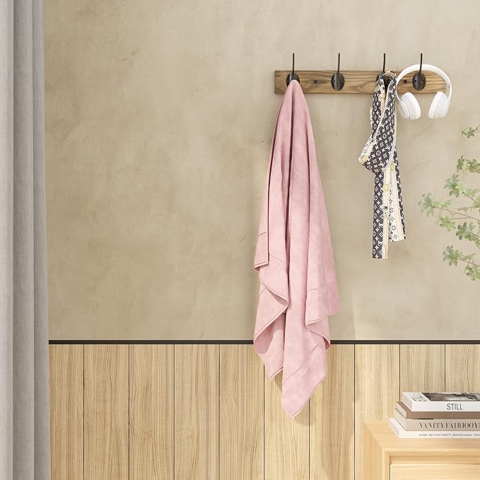 VERTORGAN 1 Pack Wall Mounted Wooden Hat Rack,4 Hooks Entryway(Brown) | Wood Coat Hooks,Wall Hooks for Hanging,Hat Rack Bag Hanger Key Holder for Wall,Purse Hanger Towel Racks for Bathroom