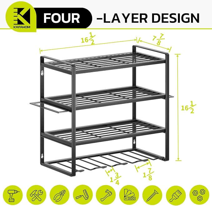 Power Tool Organizer, Garage Tool Organizers and Storage,Drill Holder Wall Mount, Storage Rack for Cordless Drill, Heavy Duty Tool shelf with Screwdriver Holder/Pliers Holder/Hammer Holder