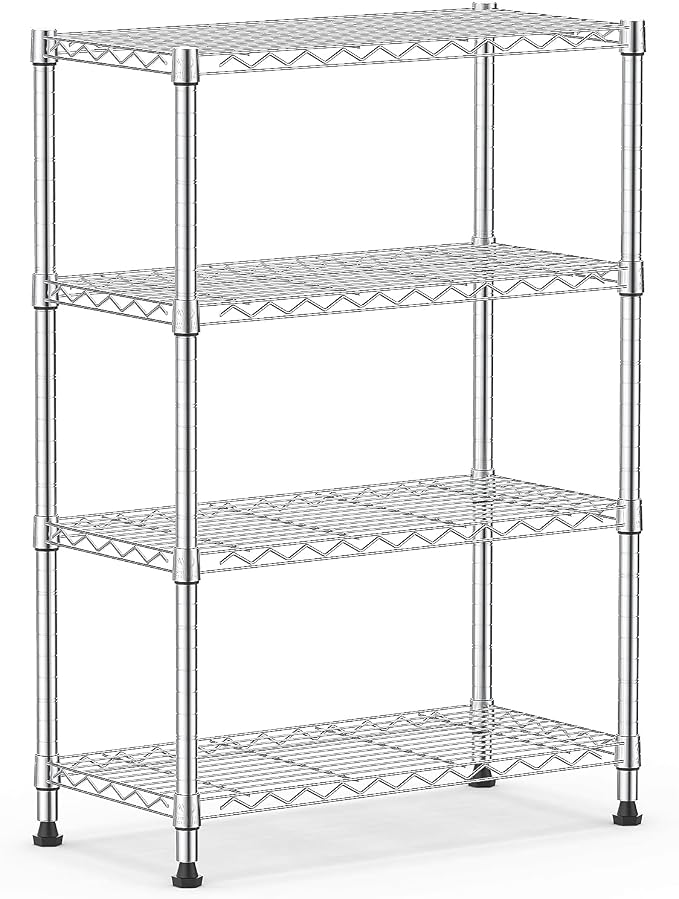 M MZG 1000 lbs Storage Shelving Steel Heavy Duty 4-Tier Utility Shelving Unit Steel Organizer Wire Rack for Home,Kitchen,Office,Chrome (13.7" D x 29.5" W x 47.2" H)
