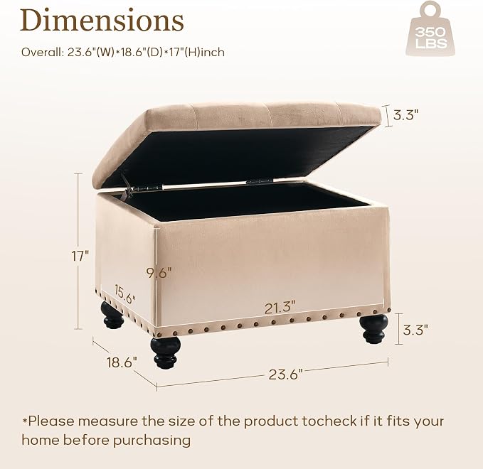Zihanhome Velvet Storage Ottoman Bench, Button Tufted Ottoman with Hidden Storage, Upholstered Foot Rest Stool with Solid Wood Legs for Living Room, Bedroom, Entryway & Small Spaces (Khaki)