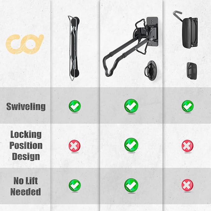 CyclingDeal Swivel Bike Wall Mount Rack - Vertical Adjustable Foldable Bicycle Parking Rack with Wheel Holder - for 20"-29" MTB 700C Road Bikes Home Garage Storage