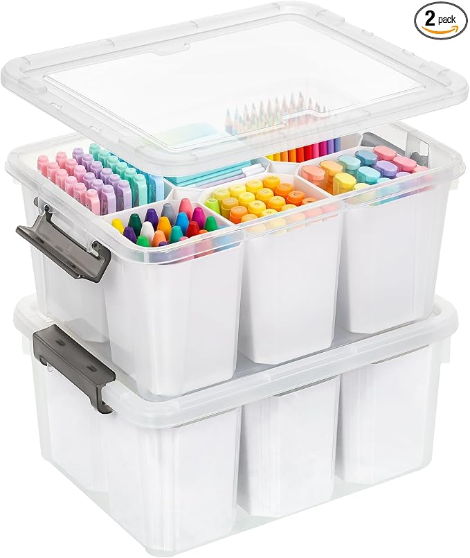 Citylife 17 QT Plastic Storage Bins Clear Storage Box with Lids Multipurpose Stackable Storage Containers for Organizing Tool, Craft, Crayon, 2 Packs