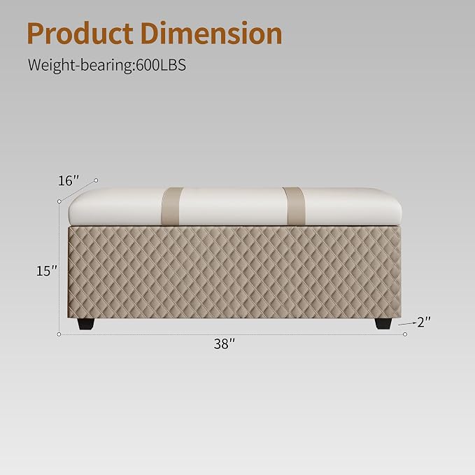 38" Multicolor Faux Leather Storage Ottoman Bench | Solid wood frame bench, 4-leg easy assembly. Use as end-of-bed, footrest, entryway seat. Hinged hidden storage, multi-use.