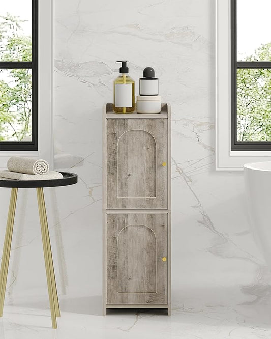 Hzuaneri Bathroom Storage Cabinet, Small Corner Floor Cabinet with 2 Doors | Narrow Toilet Paper Cabinets with Adjustable Shelf, Bathroom Organizer for Small Spaces, 7.9" D x 9.8" W x 29.5" H Greige