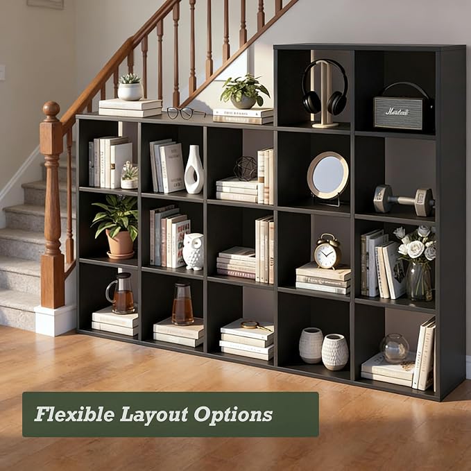 9 Cube Storage Organizer, Reversible Bookcase Shelf | Open Cube Bookshelf, Large Modern Storage for Living Room, Bedroom & Office, Black