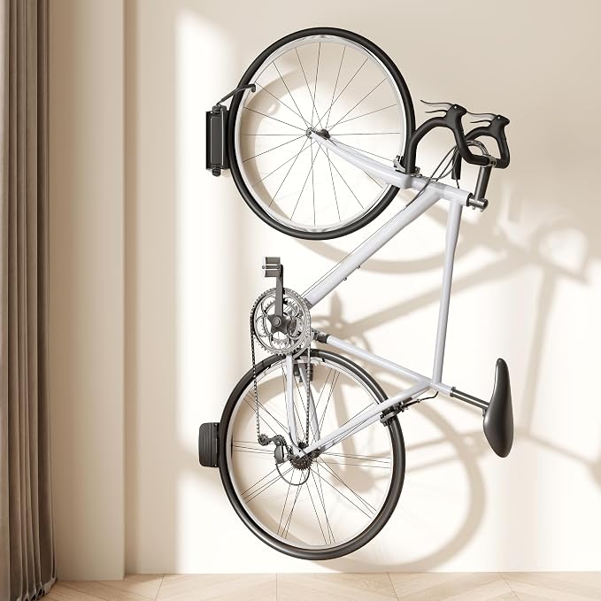 Bike Wall Mount for Garage, Holds 77lbs,Swivel Indoor Bike Storage, 1 Pack | Adjustable 65° angle for space-saving storage. Fits most bikes with tires under 3.15"H/3.5"W. Ideal for garage & entryway.