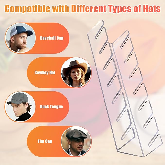 Hat Organizer for Baseball Caps Hat Rack Acrylic Hat Stand 4Pack No Install | Hat Storage for 28 Baseball Caps Closet Organization Hat Holder Display Baseball Cap Organizer for Closet, Bedroom, Dresser