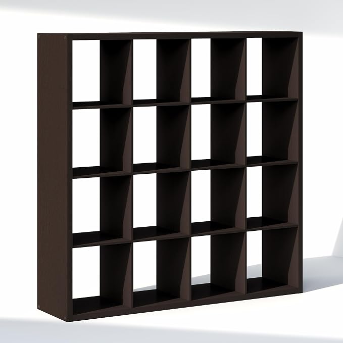 Furinno Cubic Extra Thick 16-Cube Closet Organizers and Storage, Dark Oak | 14.6 x 58 x 58 in, Open Shelf Closet Storage, Closet Organizer, for Wardrobe, Bedroom, Living Room