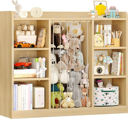 2-in-1 Toy & Stuffed Animal Organizer, Kids 6-Cube Storage Shelf with Rounded Corners & Anti-Tip for Playroom Bedroom
